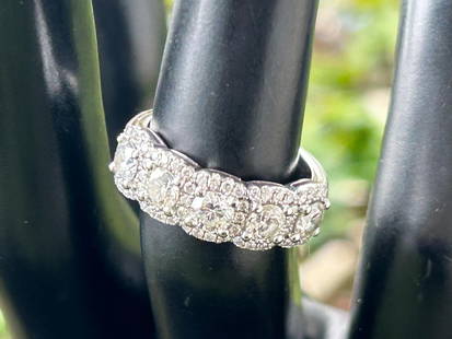 International Diamonds 14k White Gold 5 Stone Diamond Cushion Halo Band 1.58 Ct Ring: International Diamonds 14k White Gold 5 Stone Diamond Cushion Halo Band 1.58 Ct Ring. This is a stunning band with 5 diamonds , halo framed completely by smaller diamonds . It is a size 6.5 and weighs