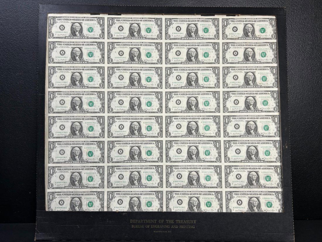 1981 Department of the Treasury Uncut Sheet of 32 $1.00 Bills (1 of 10)