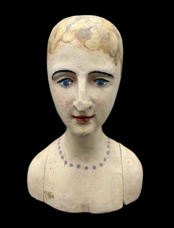 Antique French Wooden Wig Stand Marotte Head (1 of 14)