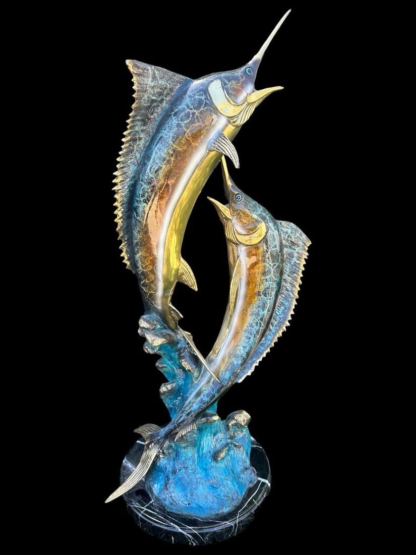 Large Bronze Statue of 2 Marlin on Marble Base signed Marius (1 of 17)