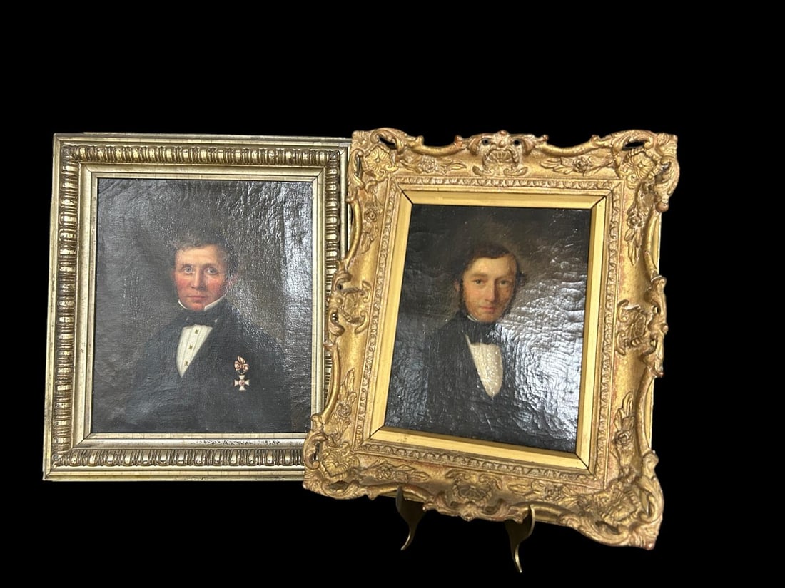 Estate Lot of 2 19th Cent. Oil on Canvas Framed Portraits of English Gentlemen (1 of 16)