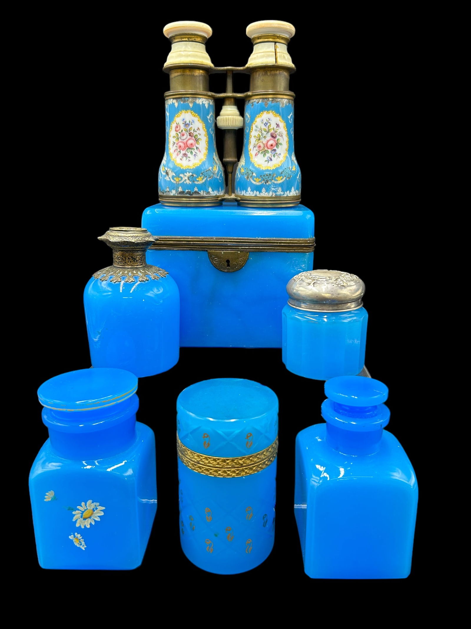 Estate Lot of 7 Blue French Opaline and Painted Binocular Lot (1 of 20)