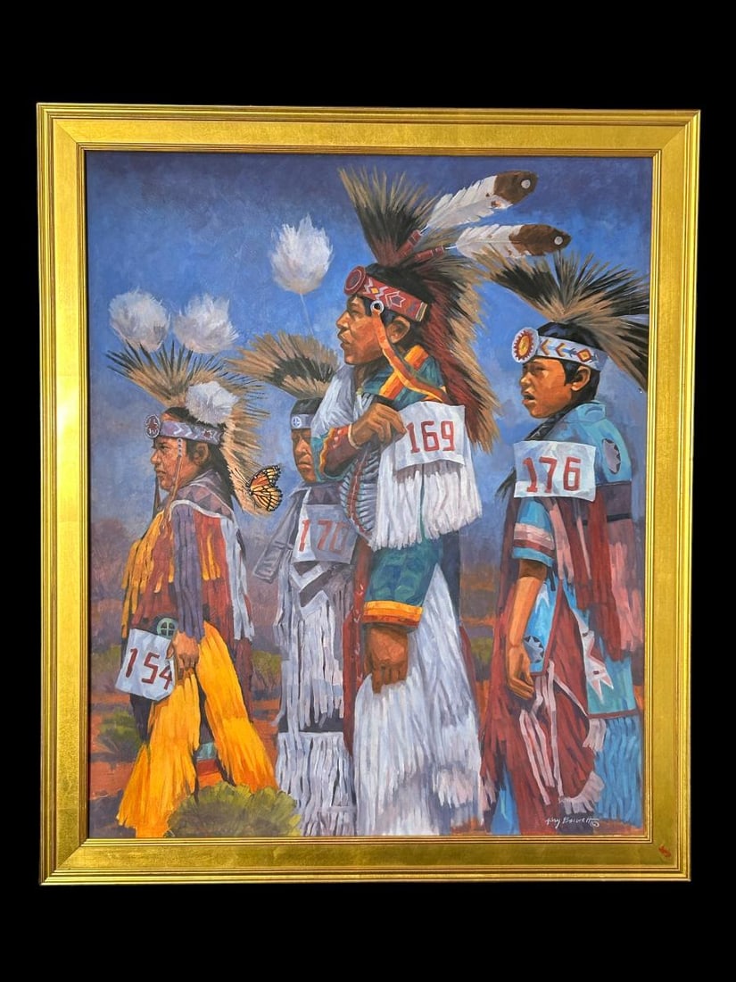 Gary Bennett Signed Oil on Board "Pow Wow Dancers" (1 of 18)