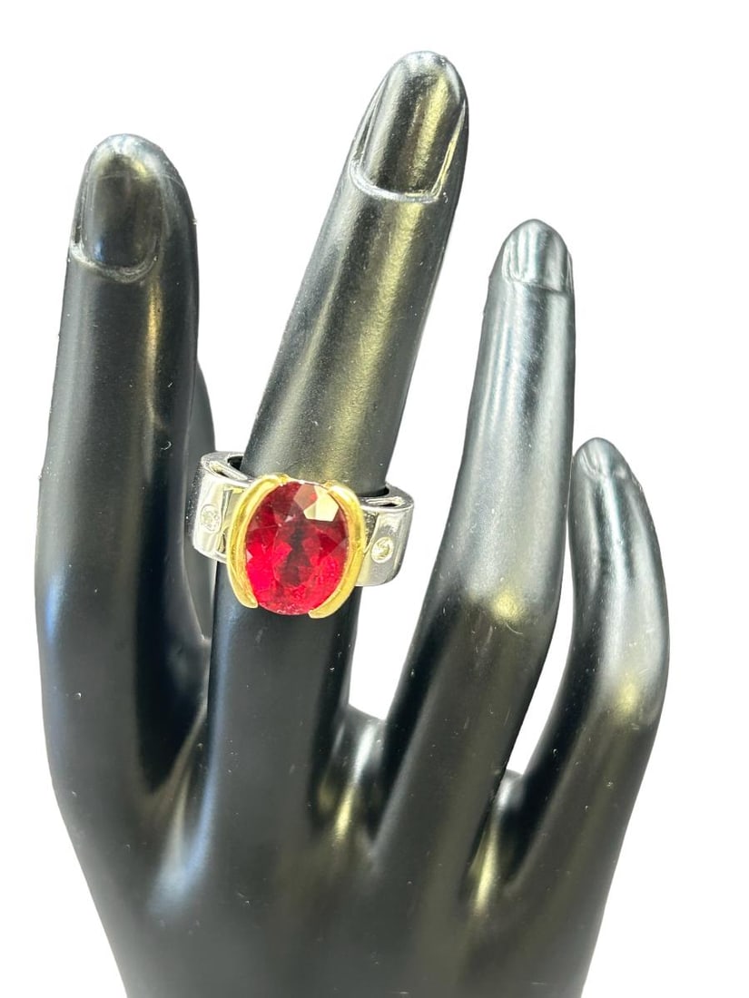 18k Gold Rubelite Tourmaline & Diamond Ring 6ct Total Weight Size 6 (1 of 14)