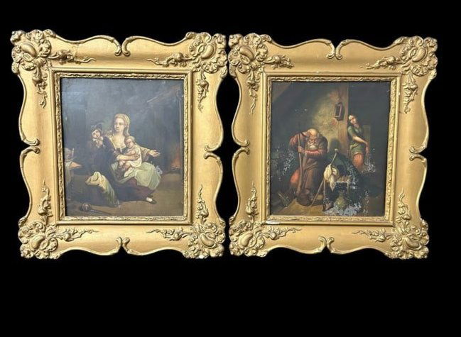 Lot of Two Antique German School-Bild Oil on Copper/Tin Metal Panel (1 of 18)