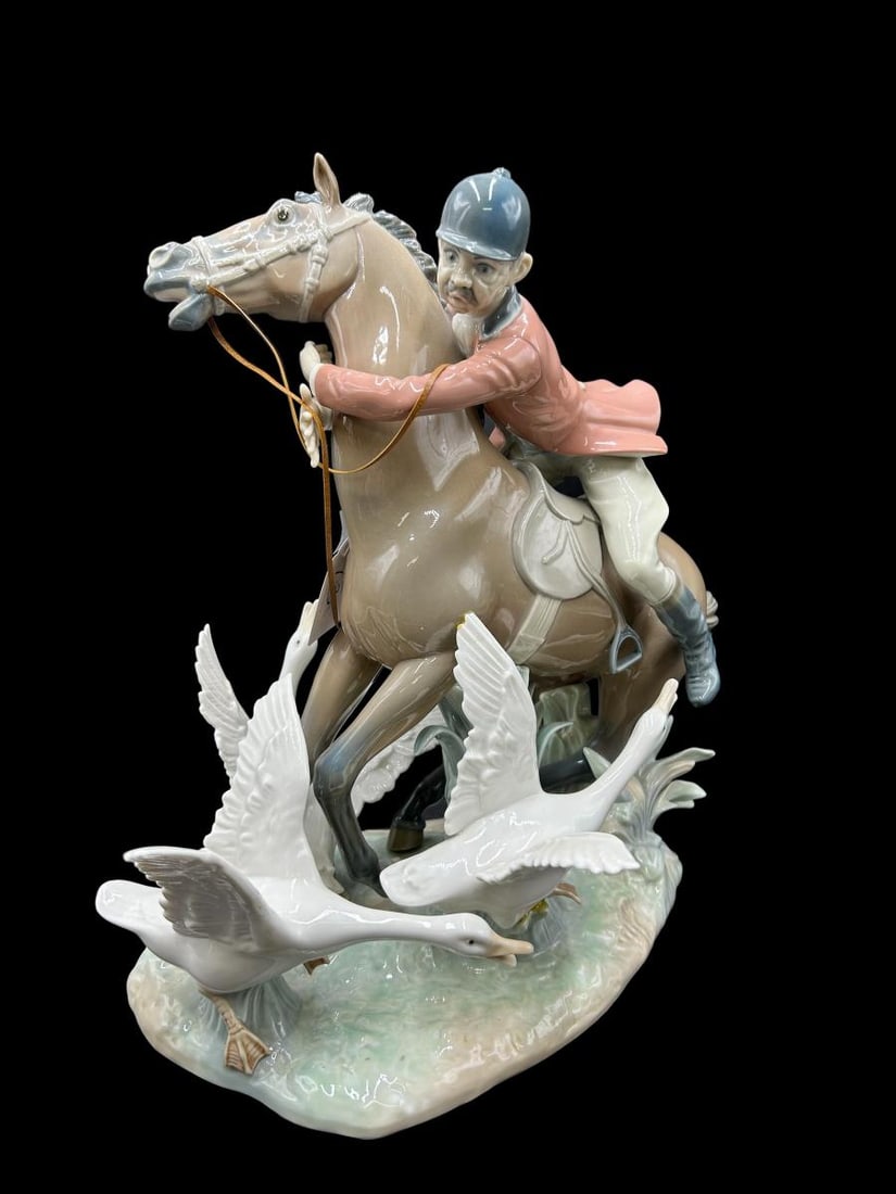 LLadro "The Race" Large Porcelain Sculpture #1249 with Jockey & Geese (1 of 15)