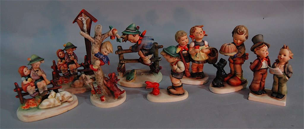 Group of 8 Hummel Figurines: Group of 8 Hummel figurines: 7 Full Bee marks and 1 Crown mark (Wayside Devotion), all in good condition.