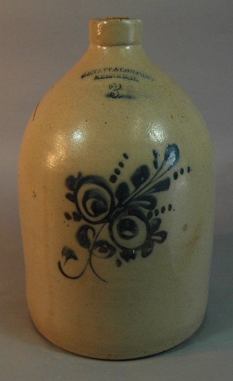 J. S. Taft and Company # 3 Stoneware Jug: J. S. Taft and Company, Keene N. H., # 3 cobalt decorated stoneware jug, exceptional condition from company that was forerunner of Hampshire Pottery.