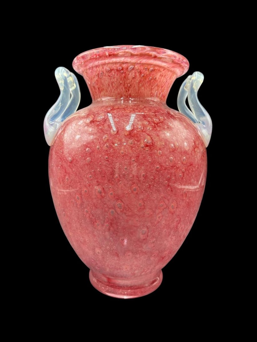 Steuben Pink Rose Cluthra art Glass Vase with Opalescent Handles (1 of 16)
