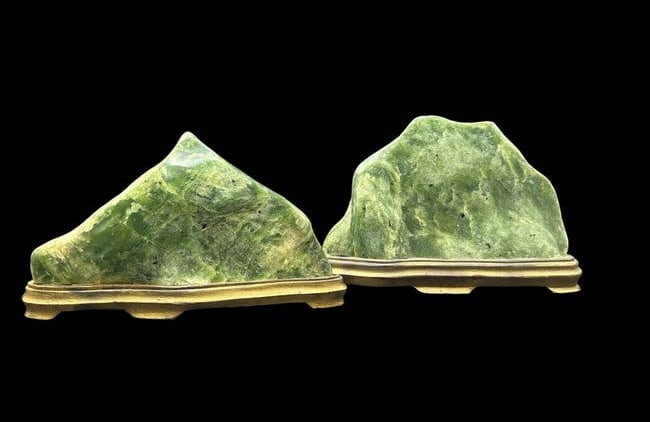 Early 20th Century Chinese Green Jade Serpentine Scholar Rock Deity Stones (1 of 16)