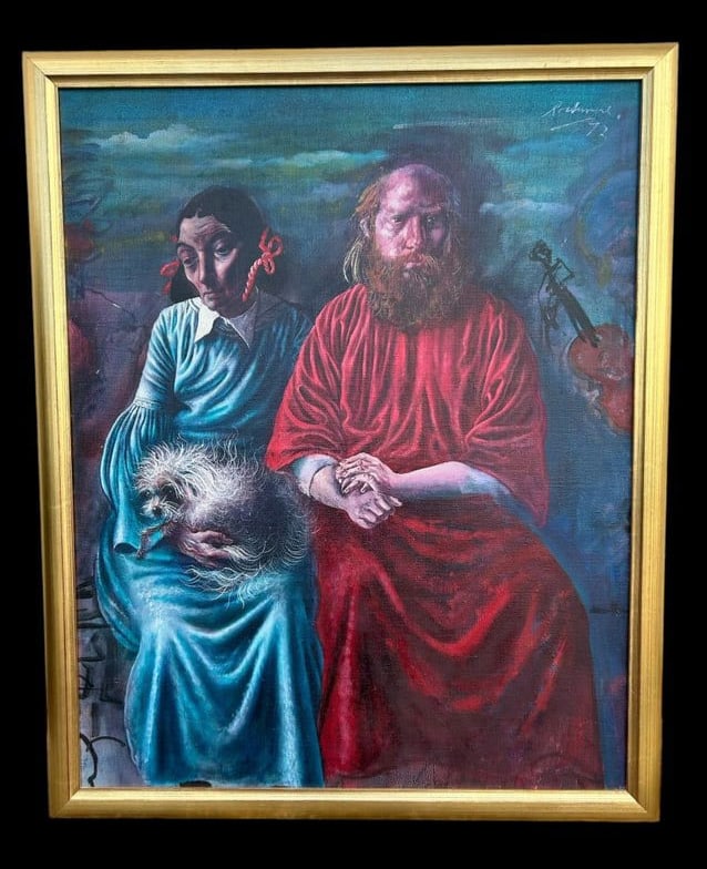 Noel Rockmore (American/New Orleans, 1928-1995) "Gypsy Lou with Man & Dog Oil & Acrylic on Canvas: Noel Rockmore (American/New Orleans, 1928-1995) "Gypsy Lou with Man & Dog Oil & Acrylic on Canvas. Rockmore's paintings were known for paying a tribute to the French Quarter community in New Orleans,