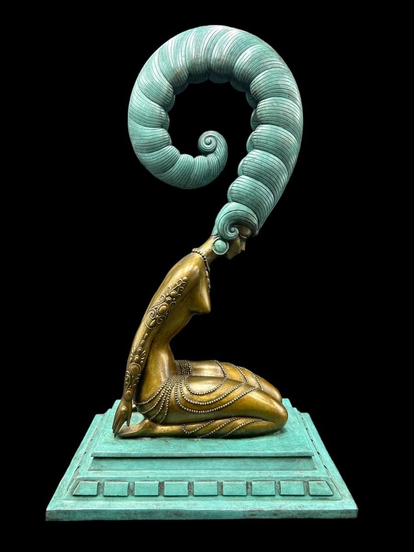 Vintage 1980 Erte' "La Plume" Bronze Sculpture Signed Limited Edition 53/250 (1 of 14)