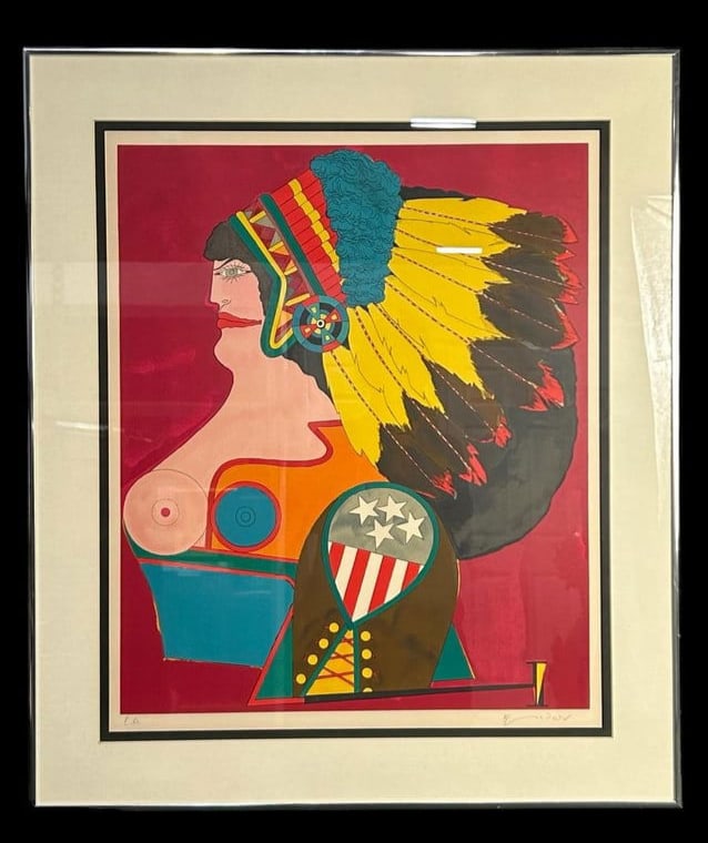 1974 Richard Lindner "Miss American Indian " Signed Artist's Proof Lithograph: 1974 Richard Lindner "Miss American Indian" Signed Artist's Proof Lithograph. A successful illustrator for Vogue and Harper’s Bazaar, Richard Lindner took up painting in his 1950s, drawing on expres