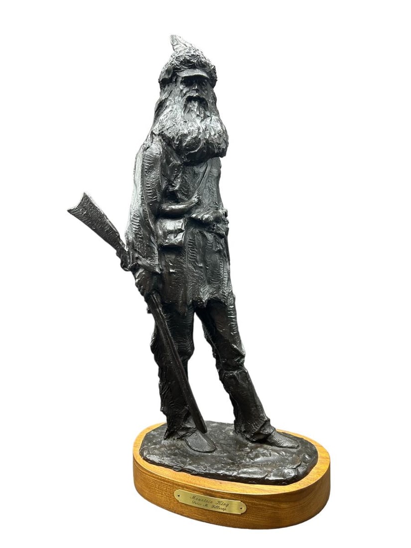 1983 Peter M. Fillerup (American 1953-2016) Bronze Sculpture "Mountain King" 7/12: 1983 Peter M. Fillerup (American 1953-2016) Bronze Sculpture "Mountain King" 7/12. Exceptional western sculpture on hardwood base by renowned Wyoming artist Peter Fillerup, 1983 production, #7 of only