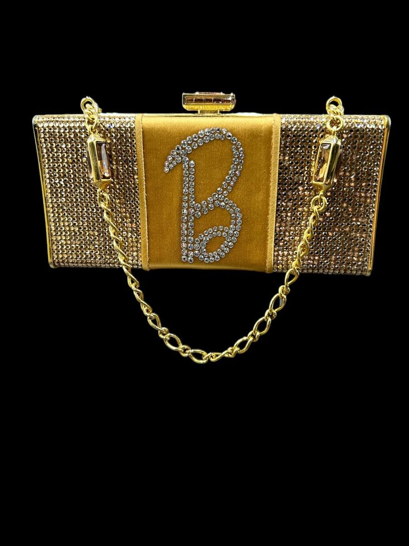 2005 Judith Leiber Rhinestone & Gold Clutch for "B" Barbie Minaudiere (1 of 14)