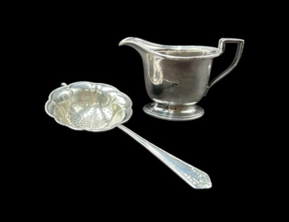 Estate Lot -Silver-plate Milk Pitcher & Tea Leaf Strainer from the White Star Line Ocean Liner (1 of 20)