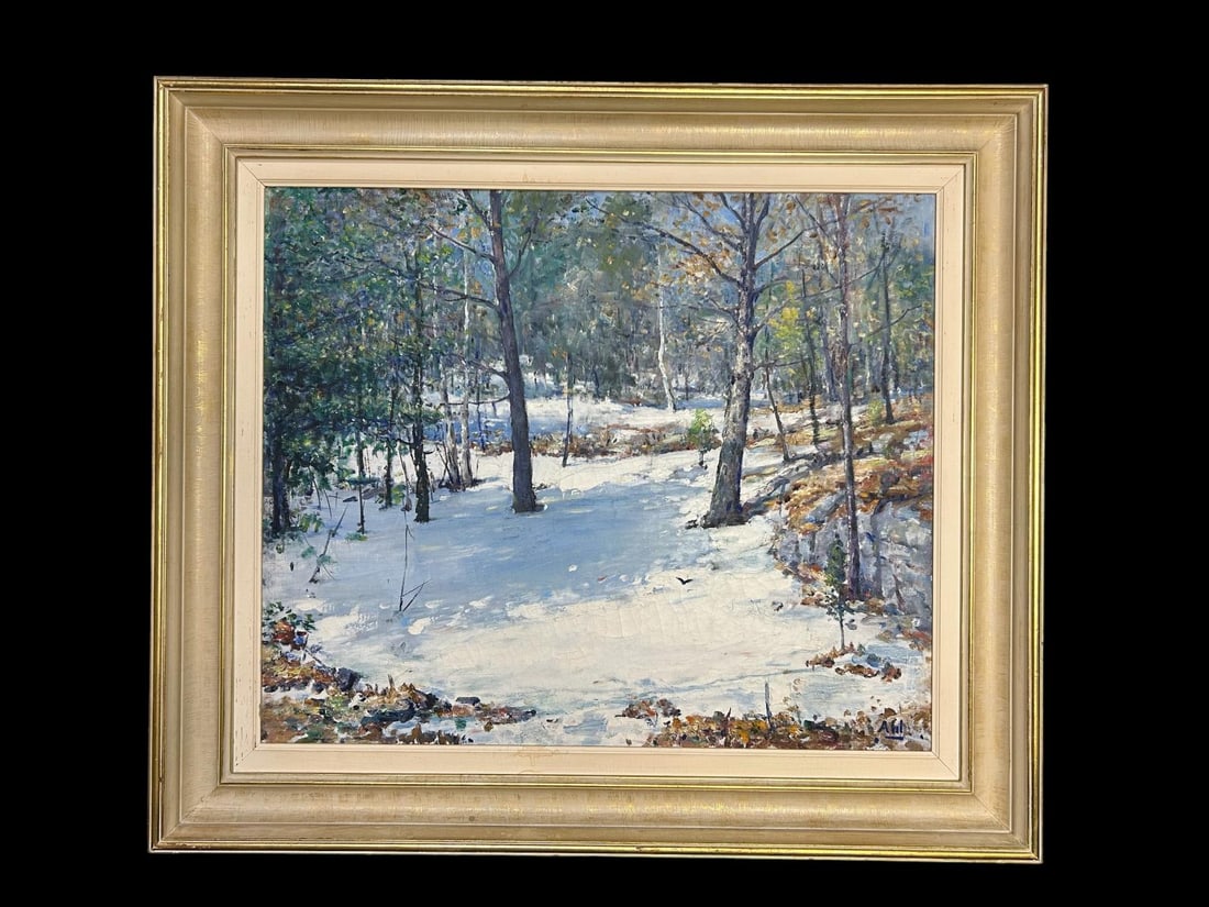 Landscape Oil on Canvas of Fall/Winter Forest by Henry Hammond Ahl 1869-1953 (1 of 17)
