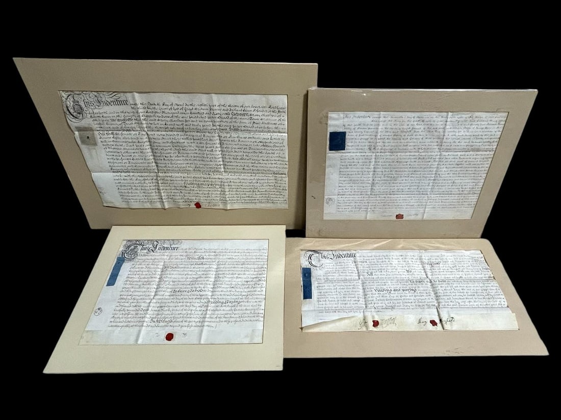 Lot of 4 Antique Indenture Documents on Vellum with Wax Seals (1 of 18)