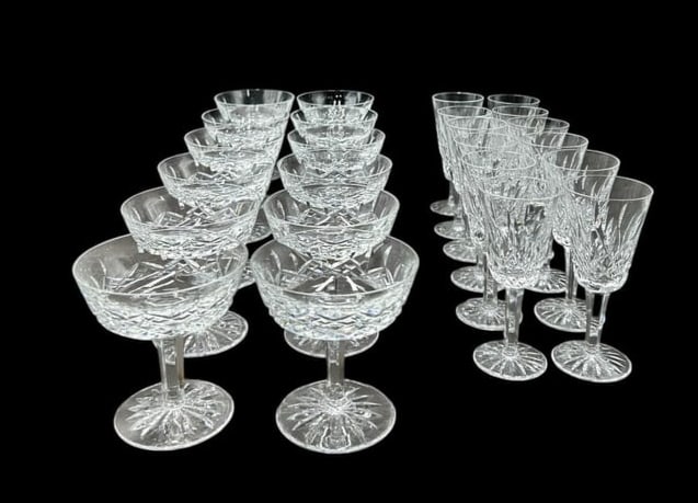 Estate Lot of 12 Waterford Crystal Champagne & 12 Cordial Glasses Lismore Pattern (1 of 11)
