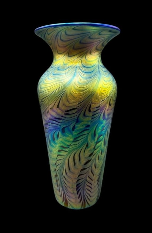 2001 Lundberg Studios signed Art Glass Vase "Rainbow Splash Regal" (1 of 12)