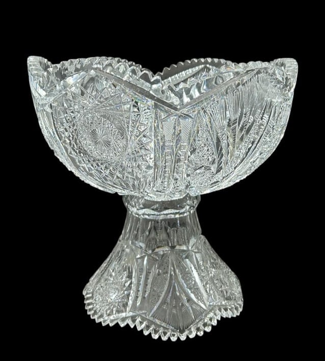 Vintage American Brilliant Cut Crystal Punch Bowl on Pedestal Signed (1 of 19)