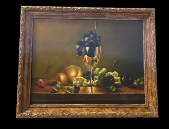 Maitland Smith Decorator Still Life Oil on Canvas Fruit in the Glass & on Table (1 of 15)