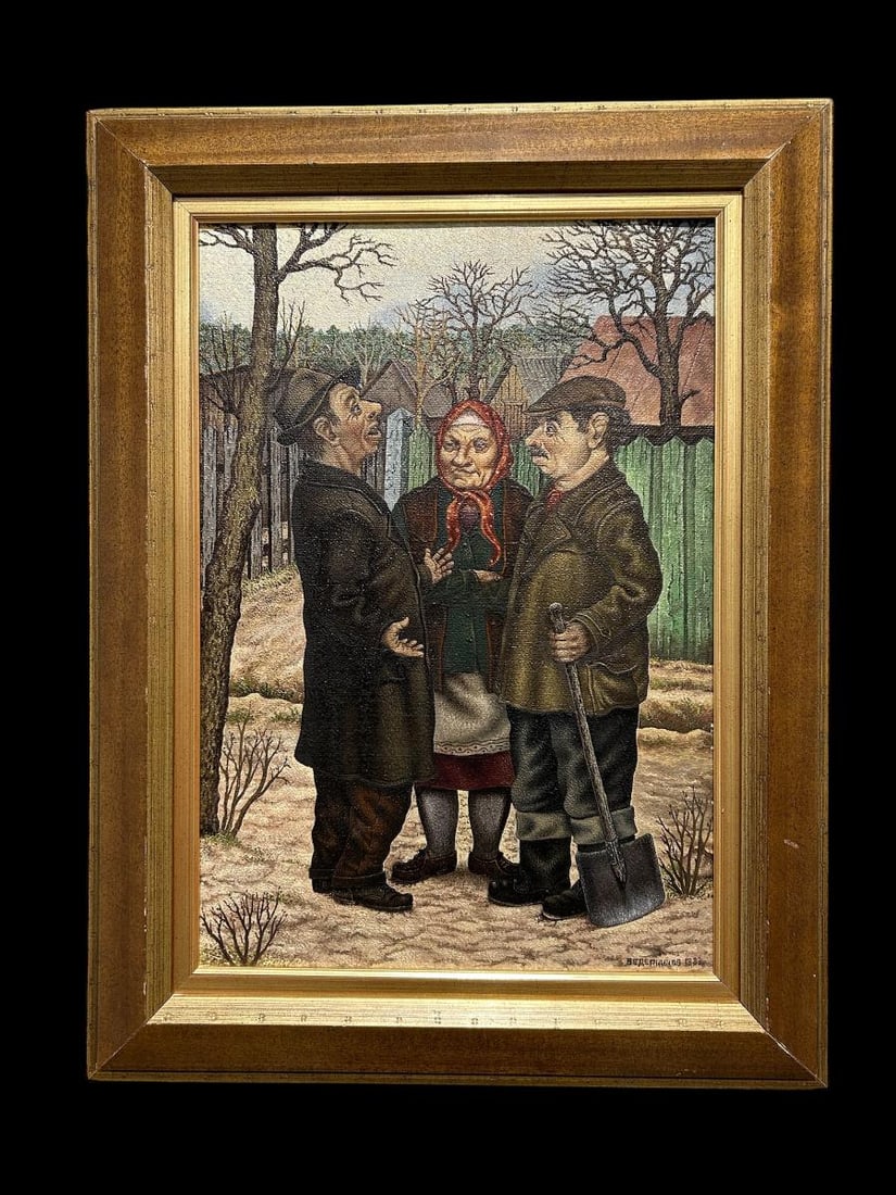 1983 Russian Federation Artist Julij A Vedernikov "3 Russian Villagers" Oil on Canvas (1 of 18)
