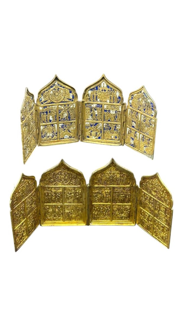 2- 19th Century Russian Orthodox Bronze & Enamel Quadriptych Icons (1 of 19)