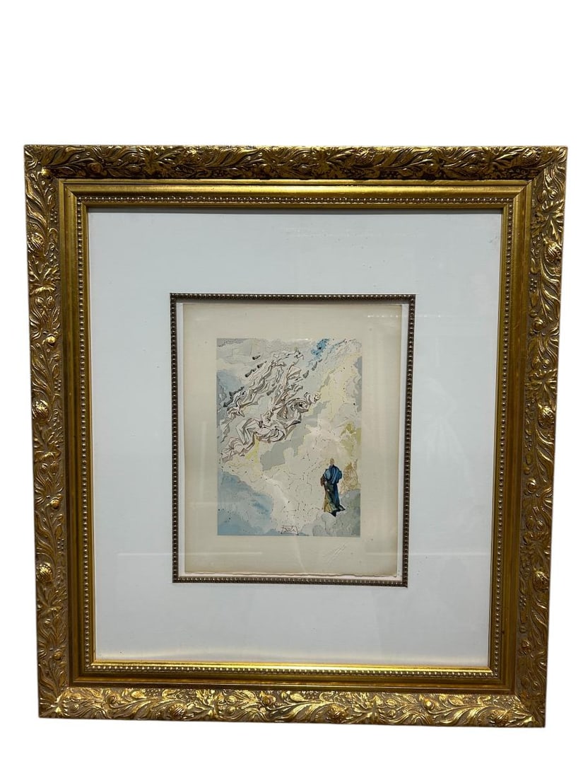 Salvador Dali "Constellation of Blessed Spirits" Woodcut Engraving in Color Print 1963: Salvador Dali "Constellation of Blessed Spirits" Woodcut Engraving in Color Print 1963. This piece is after a watercolor on arches paper. "The Divine Comedy" Song 20. Depicting a scene from Paradise. 
