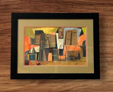 1952 Mid Century Modern Water Color Painting by Jack Amoroso "In the House": 1952 Mid Century Modern Water Color Painitng by Jack Amoroso "In the House". The artist in his Nineties resides in Coconut Grove, Fl. Amoroso's diverse and prolific career as an artist began when he w