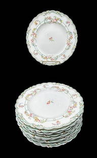 Tiffany & Co New York 11- England Coalport 8.5" Floral Salad Plates: Tiffany & Co New York 11- England Coalport 8.5" Floral Salad Plates. These are scalloped edge plates enhanced in greens and gilt gold with colorful small flowers. There is quite a bit of rubbing on ce