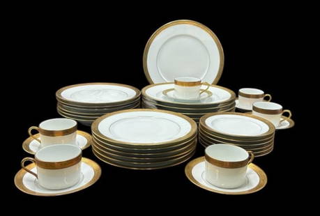 Ceralene Raynaud Limoges AMBASSADOR 24k GOLD Encrusted 6pc Place Setting for 6 China: Ceralene Raynaud Limoges AMBASSADOR 24k GOLD Encrusted 6pc Place Setting for 6 China. This pattern was produced by French Artisans in Limoges, France for a period of 10 years 1986-1996. The set includ