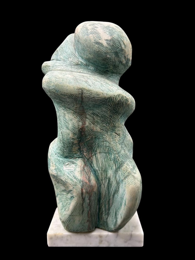 Abstract "Lovers" Stone  Etched Statue Signed on Marble Base (1 of 13)