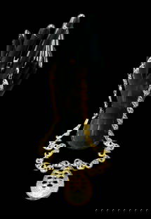 Tiffany & Co 18k Yellow Gold 25" Necklace with Pendant 120 grams: Tiffany & Co 18k Yellow Gold 25" Necklace with Pendant 120 grams. This is a chunky 25" 18k gold necklace with attached 2.25" x 1.75" teardrop shaped pendant. It has a pin safety latch which is marked