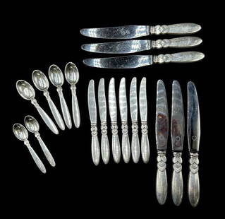 Georg Jensen 18 pc Sterling Silver Flatware Lot - Cactus - Denmark 11.85 troy ounces: Georg Jensen 18 pc Sterling Silver Flatware Lot - Denmark 11.85 troy ounces. This Georg Jensen sterling pattern is "Cactus" and consists of 4- 5" appetizer spoons & 2- 4" sugar spoons & 6- 6.25" (all