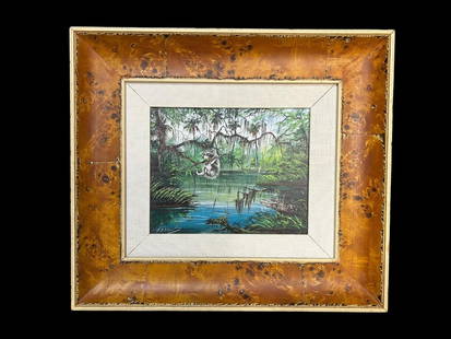 Robert L, Lewis Original Highwayman Print Painting "Raccoon Vs the Gator" signed and numbered 7/1000: Robert L, Lewis Original Highwayman Print Painting "Raccoon Vs the Gator" signed and numbered 7/1000. This is a wonderful canvas print by Robert L. Lewis, depicting the Florida swamp and the dangers l