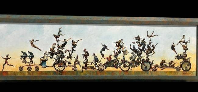2006 "On the Road Again" Acrylic on Canvas by Artist Bruce Holwerda: 2006 "On the Road Again" Acrylic on Canvas by Artist Bruce Holwerda. This is a 14" x 48" canvas original artwork by Bruce Holwerda a graduate of Kendall School of Art and Design and Utica College of S