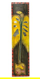 Paul Flack Folk Art Butterfly & Fish Angel Modern Pop Art on Wood Board with Mirror: Paul Flack Folk Art Butterfly & Fish Angel Modern Pop Art on Wood Board with Mirror. By Outsider Artist Paul Flack this piece depicts and angel and in Paul's own words, ""Every life can use a little