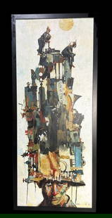 Artist Bruce Holwerda Original Acrylic Painting "Some Men Will Walk on the Moon" 2005: Artist Bruce Holwerda Original Acrylic Painting "Some Men Will Walk on the Moon" 2005. This is a 16" x 39" original canvas acrylic artwork by Bruce Holwerda a graduate of Kendall School of Art and Des