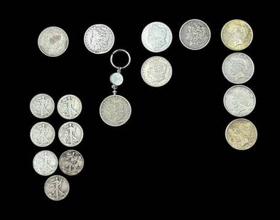 Estate Lot of Silver Coins Walking Liberty 1/2 & Morgan Silver Dollars 11.57 troy ounce: Estate Lot of Silver Coins Walking Liberty 1/2 & Morgan Silver Dollars. 1) (7) Seven Walking Liberty 1/2 Dollars. 2-1918, 2-1919, 2-1942, 1-1943. (show wear & age). 2). (9) Nine Morgan Silver Dollars