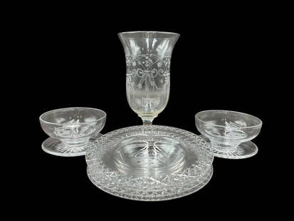 Antique White Star Line Titanic Crystal Bowls, Dessert and Celery Vase (7pc): Antique White Star Line Titanic Crystal Bowls, Dessert and Celery Vase (7pc). This lot is from the White Star Line like the Titanic fine dining accessories. 1) 4 White Star shallow dish/bowls in