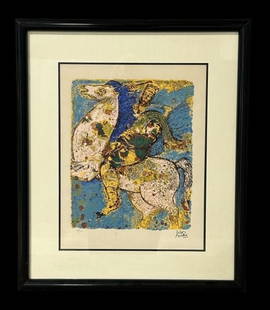 King David Judaica signed and numbered Lithograph by Reuven Rubin: King David Judaica signed and numbered Lithograph by Reuven Rubin. This is an untitled print but depicts King David on a horse, in multi colors and part of his King David series. The art is signed on