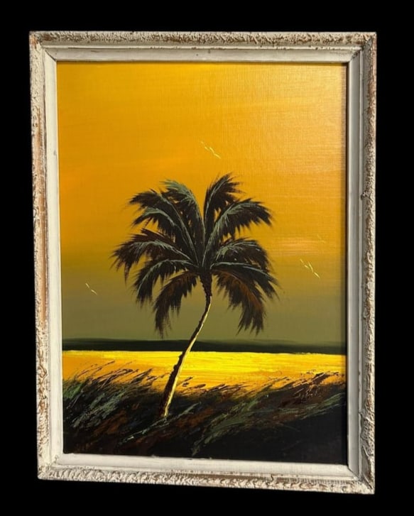 Original FLA Highwaymen Oil Painting by Artist J. (James) Gibson - Florida Orange Sky Sunset Palm (1 of 15)