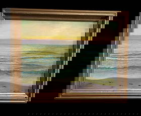 Pastel Ocean Landscape Oil on Canvas Art by Florida Artist Michael Hodowal: Pastel Ocean Landscape Oil on Canvas Art by Florida Artist Michael Hodowal. This is a beautiful expressionism art piece by Hodowal (B1959-), depicting the ocean in pastel sunset colors. It is signed o