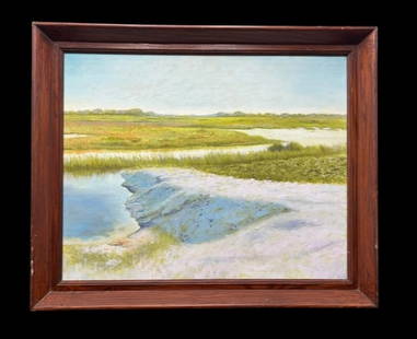 Pastel Prairie Oil Landscape Art by Florida Artist Michael Hodowal: Pastel Prairie Oil Landscape Art by Florida Artist Michael Hodowal. This is a beautiful expressionist art piece by Hodowal (B. 1959-), depicting a open prairie land and water in pastel sunset