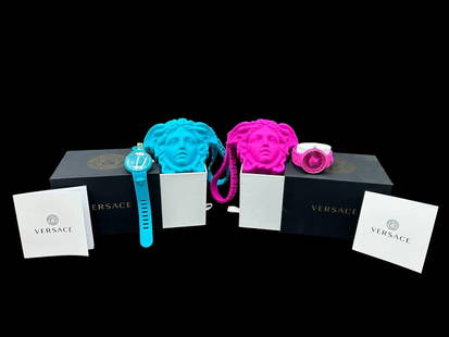 Lot of 2 Authentic Versace Pop Watches 38mm Medusa with Matching Case: Lot of 2 Authentic Versace Pop Watches 38mm Medusa with Matching Case. These are both in like new, working condition Versace watches. These each have the Medusa face Versace logo and silicone