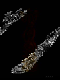 Art Nouveau Beautiful Lady Bronze Candelabra on Marble Base 28" tall: Art Nouveau Beautiful Lady Bronze Candelabra on Marble Base 28" tall. This is a stunning statue figure of a scantily clothed woman sitting on a vined tree stump topped with 5 pillar candle holders.