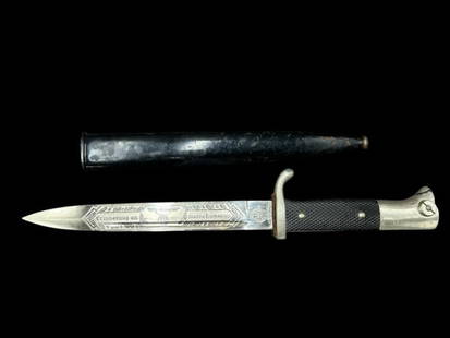 WWII German Military War Dagger Engraved with Sheath by Horster & Solingen: WWII German Military War Dagger Engraved with Sheath by Horster & Solingen. This is a German dagger knife with engraving on one side with German insignia along with the makers mark. It is 12.75"