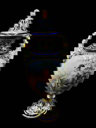 Sevres Style Blue Ground Meissen Ovoid Two-Handled Urn Vase- AS IS