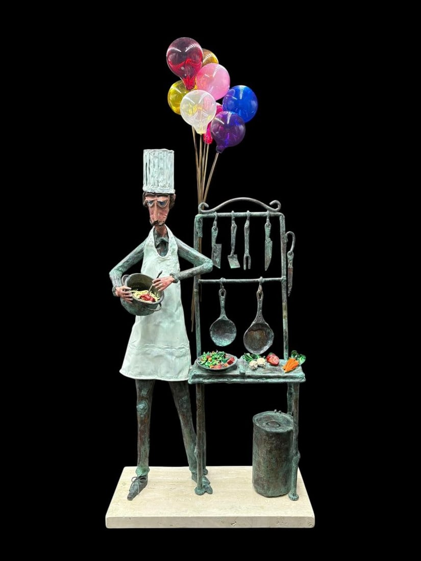 2010 Original Jim Lewk Patina Copper Chef Sculpture with Polychrome Glass Balloons (1 of 14)